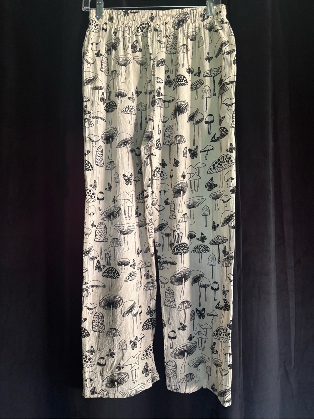 Mushroom Print Wide-Leg Women’s Pants - Cream/Black